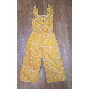 Jenna & Jessie Yellow White Butterflies Ruffle Sleeves Wide-leg romper Size 7